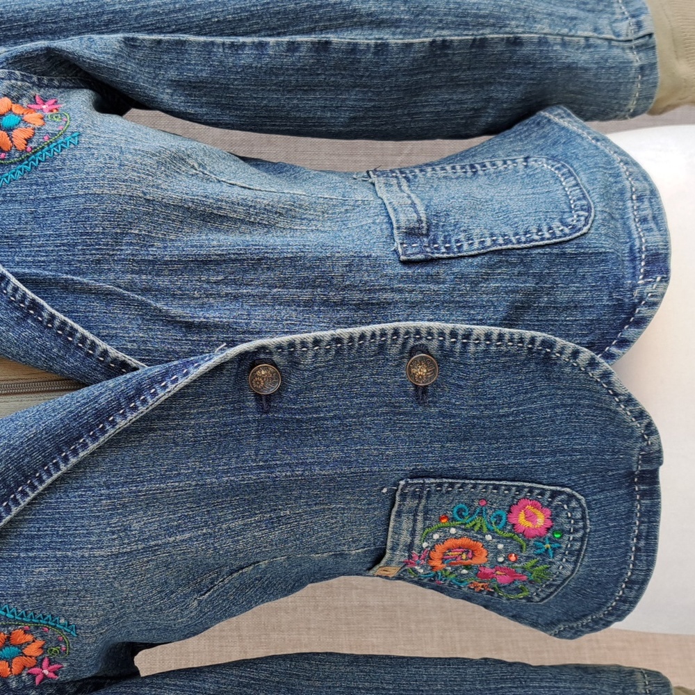 Vintage Y2k 2000s Stuff by Hilary Duff Large Denim Jacket Hood Combo Embroidery - Picture 4 of 17